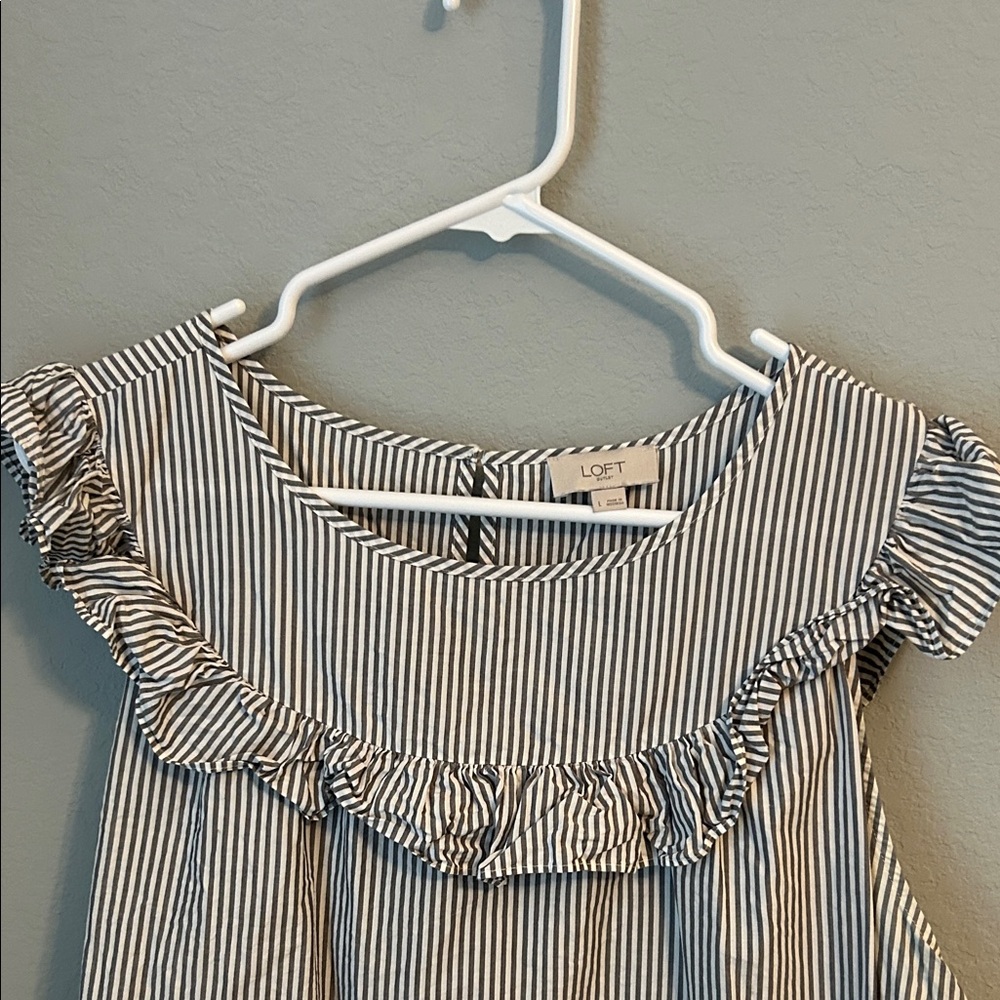 Loft Outlet Striped Ruffle Sleeve Top - Picture 2 of 7